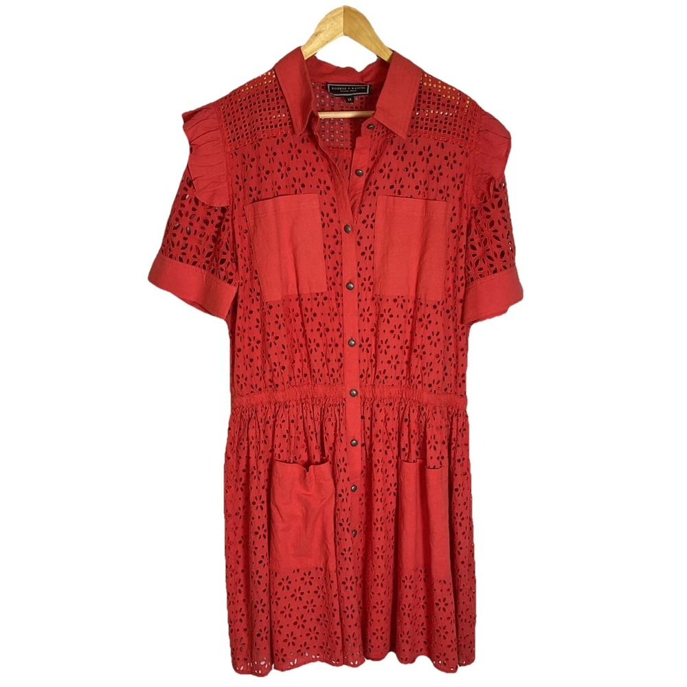 Double D Ranch Orange Eyelet Short Sleeve Dress‎ sz 1X plus ruffled western wear